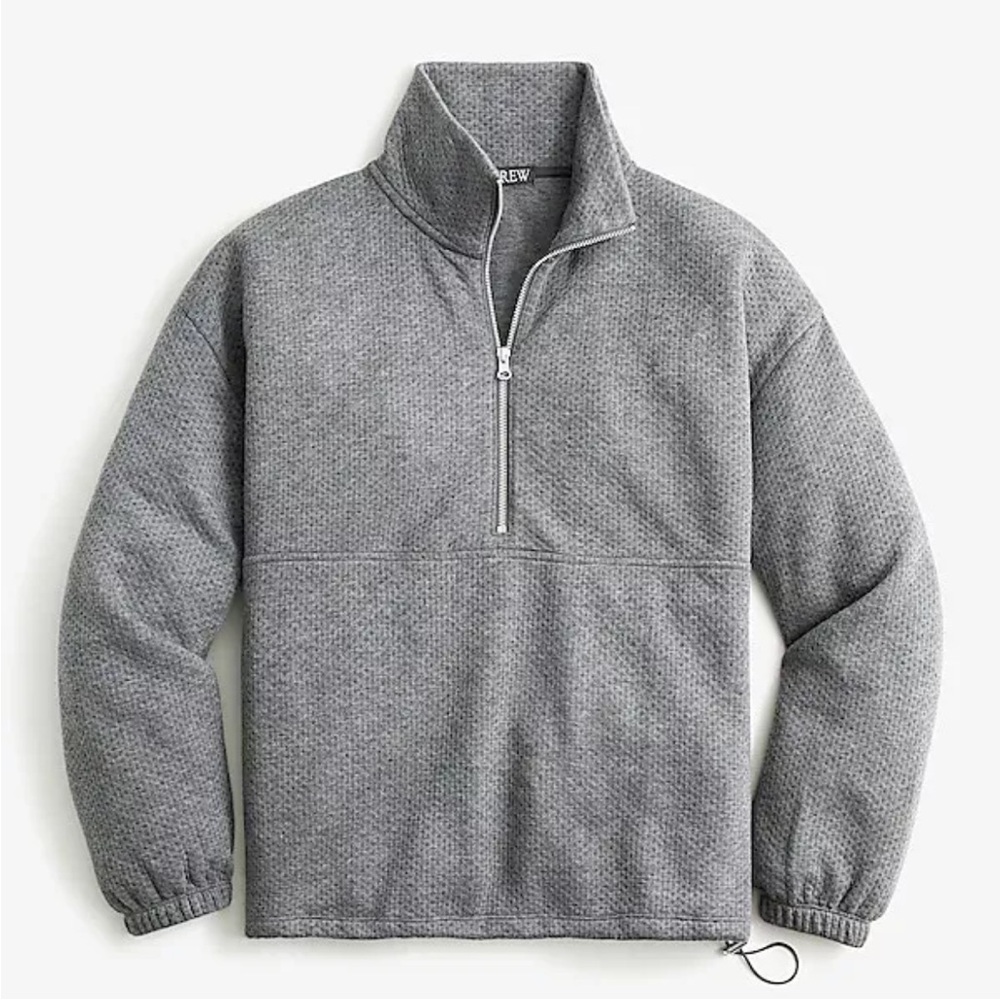 J. Crew Women’s Grey Terry Half-Zip Pointelle Pullover Sweatshirt Size S